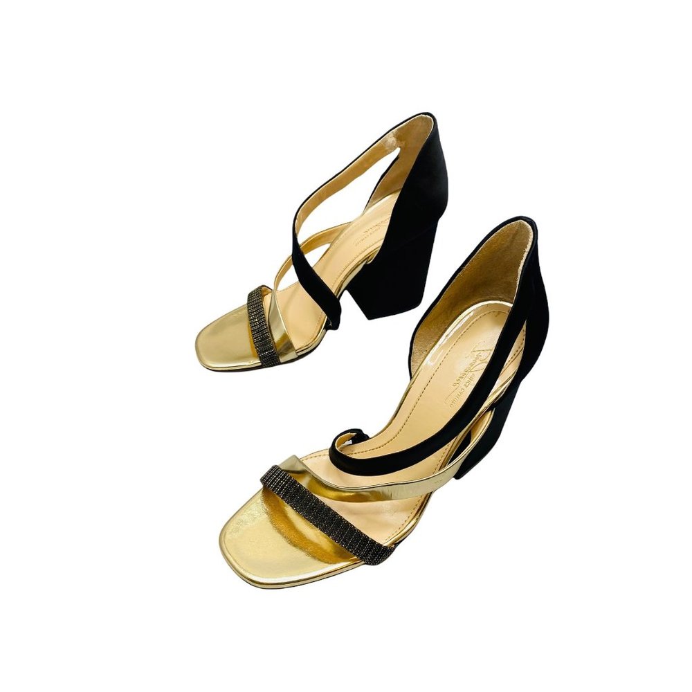 Imagine by Vince Camuto Womens Leather Gold Metallic Strappy Block Heels US 7M